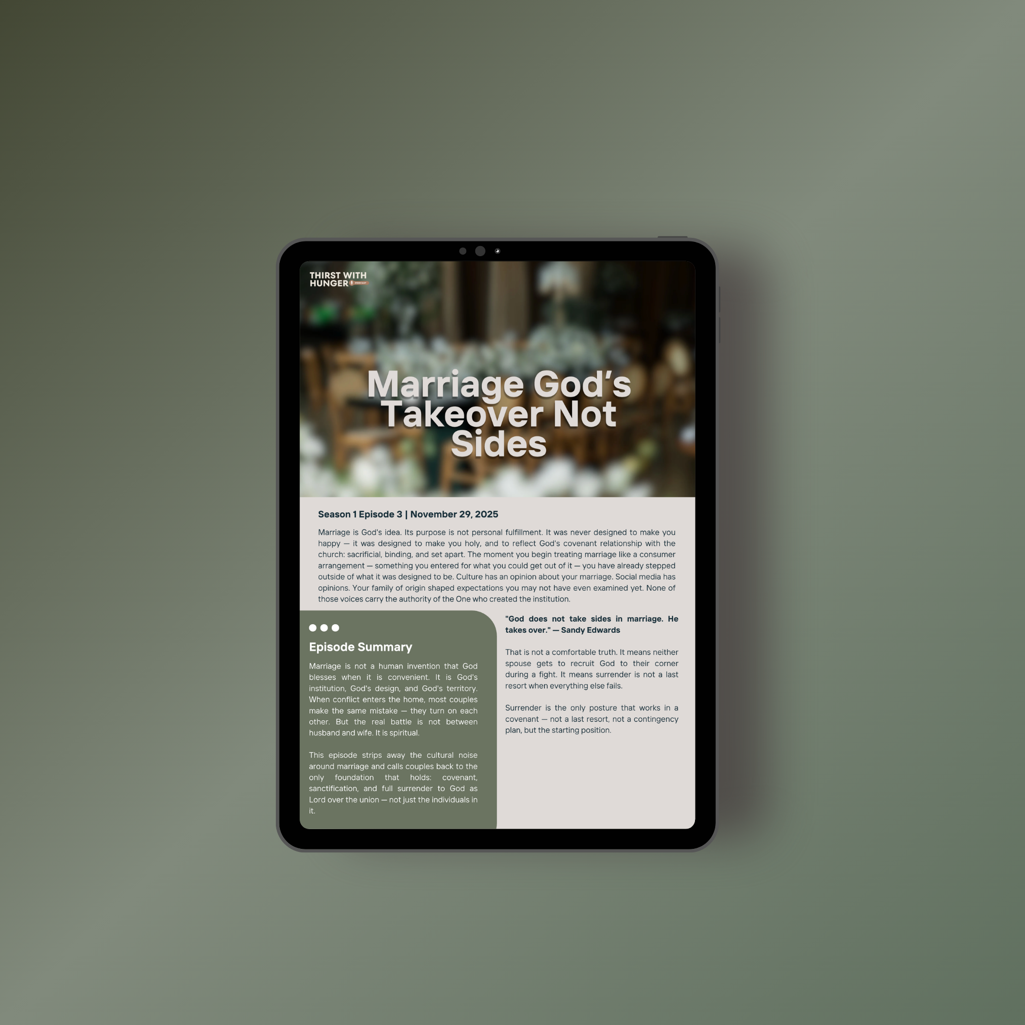 TWH Pod Ep 3 Study Guide: Marriage: God's Takeover, Not Sides